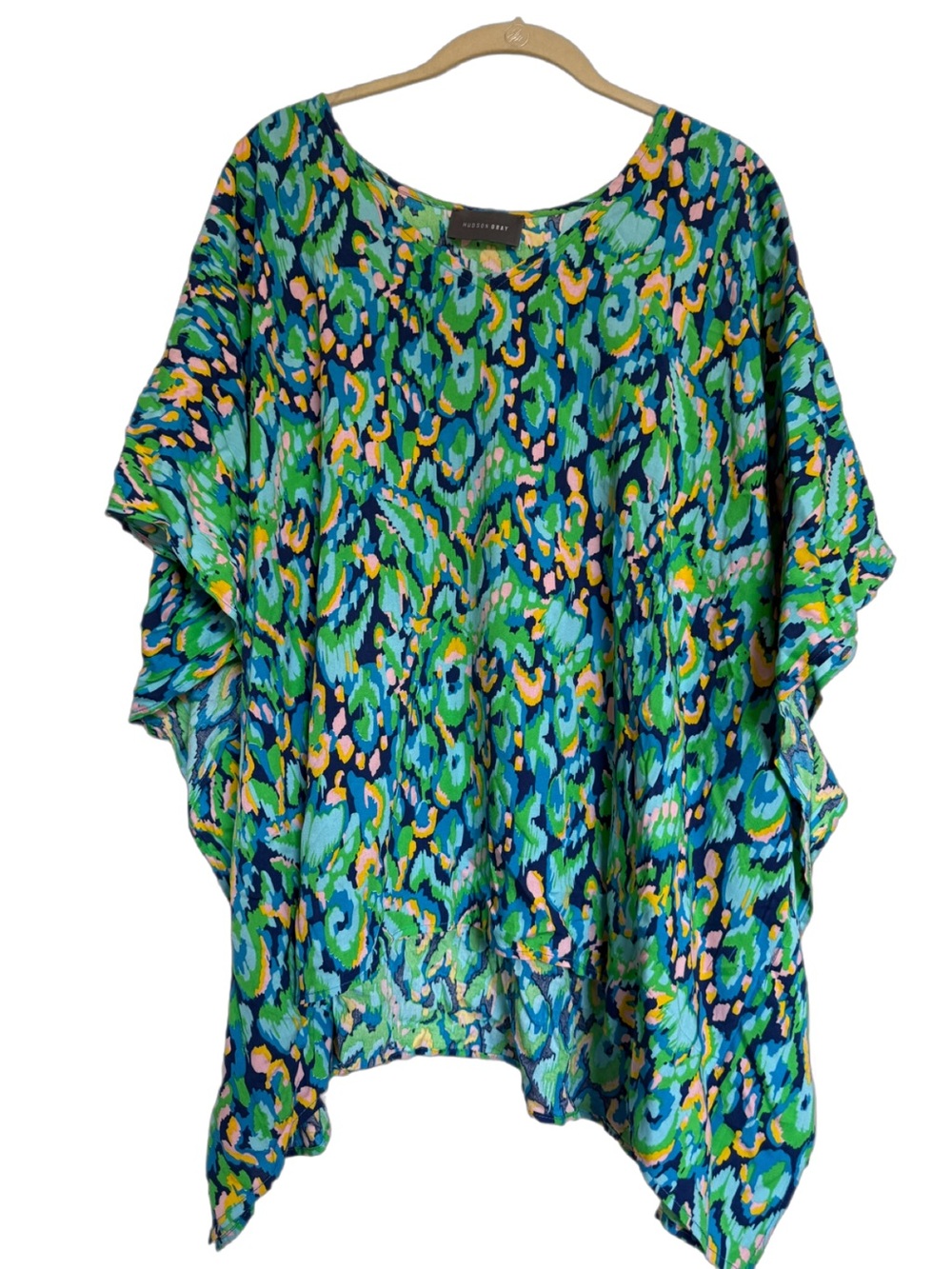 Green Blue Floral Print Flutter Sleeve Top
